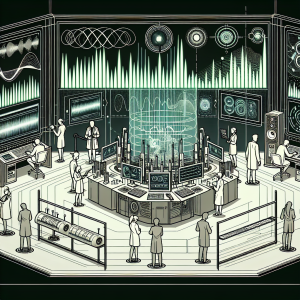 A futuristic laboratory showcasing advanced voice cloning technology with realistic synthetic voices. The scene includes hi-tech sound equipment, digital interfaces, and a variety of microphones. Engineers and scientists work together, surrounded by holographic screens displaying sound waves and voice modulation graphs. The atmosphere is sleek and modern, capturing the cutting-edge nature of this technological innovation.