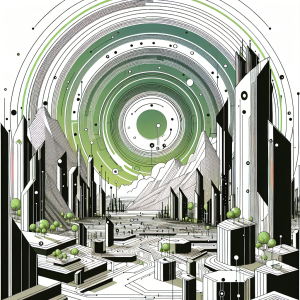 A futuristic cityscape with unique visual elements generated by artificial intelligence, featuring vibrant colors, abstract architectural designs, and imaginative landscapes that blend natural and technological aspects seamlessly.