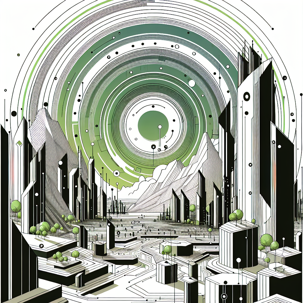 A futuristic cityscape with unique visual elements generated by artificial intelligence, featuring vibrant colors, abstract architectural designs, and imaginative landscapes that blend natural and technological aspects seamlessly.